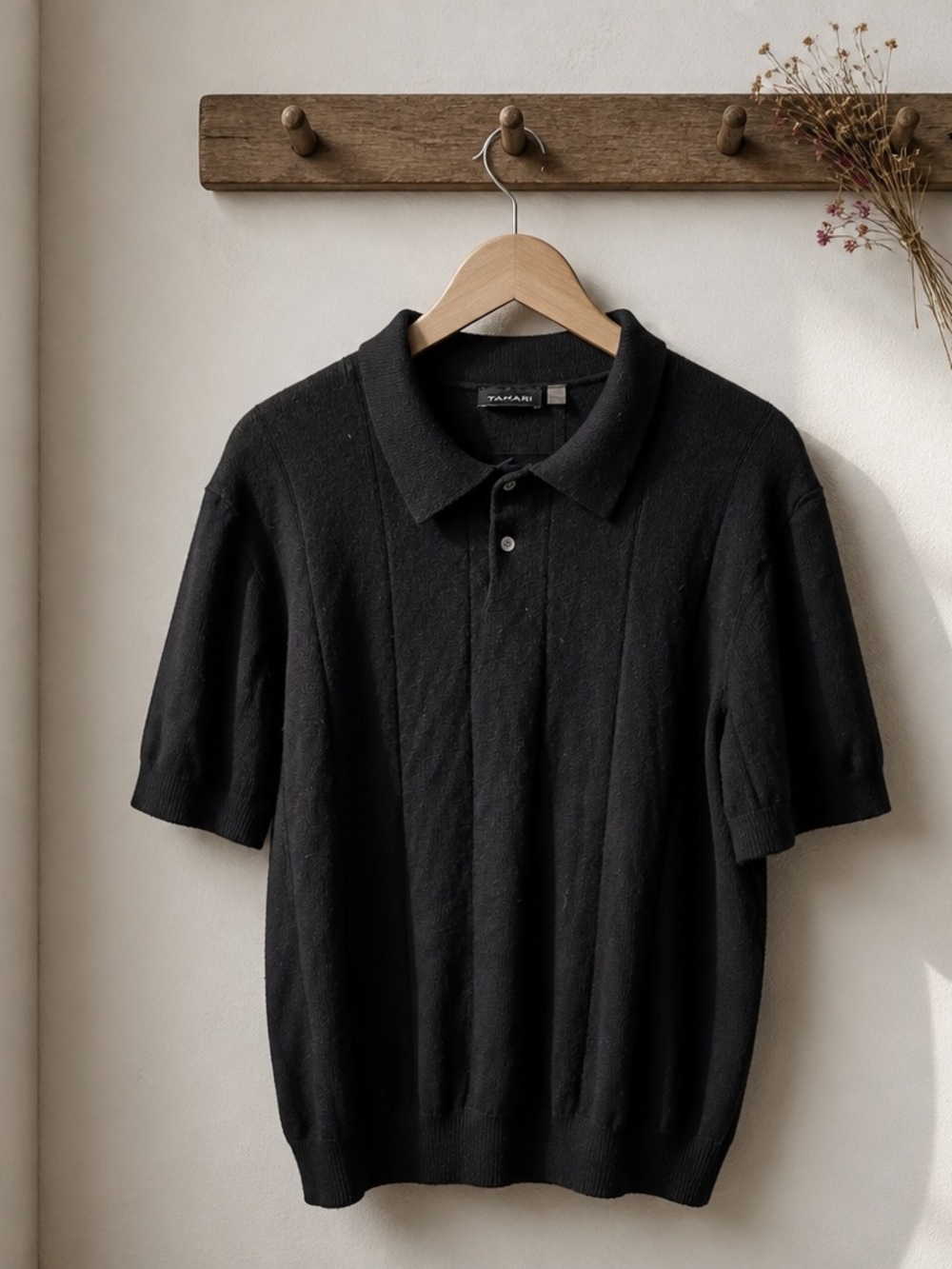 Tahari Black Short-Sleeve Knit Polo Shirt